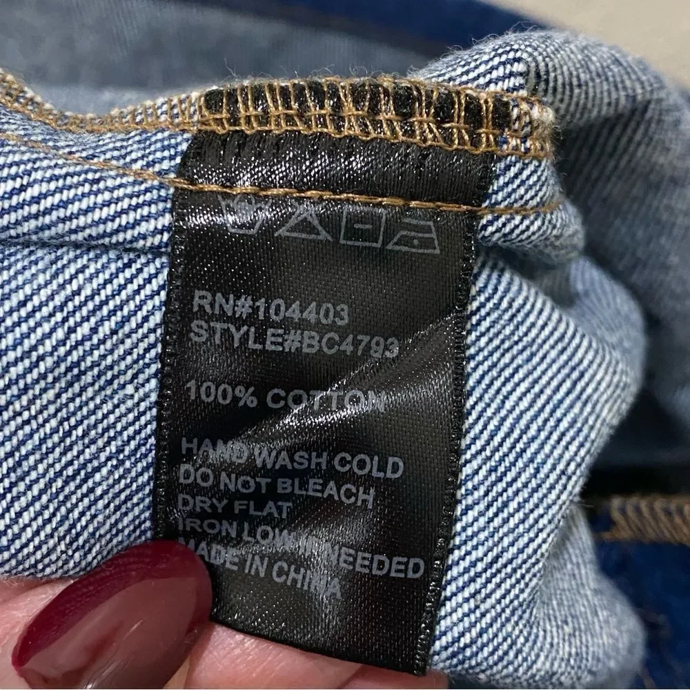 JOA Los Angeles Blue Denim Snap Front A-Line Mini Skirt Sz L NWT